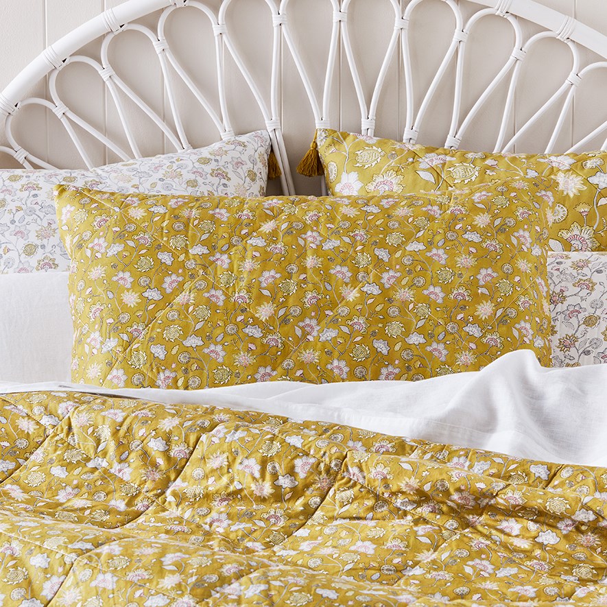 Saffron Mustard Quilted Coverlet Adairs