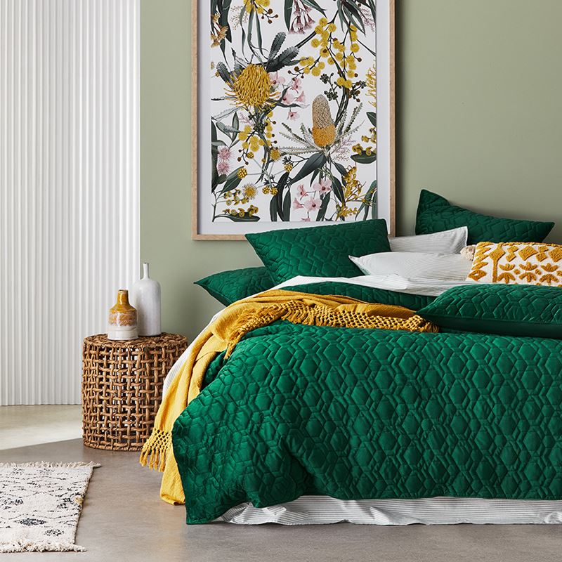 Neo Quilted Emerald Velvet Quilt Cover
