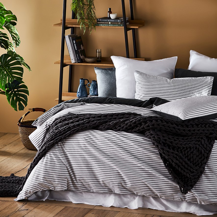 Super Soft Brushed Flannelette Charcoal Stripe Quilt Cover Adairs