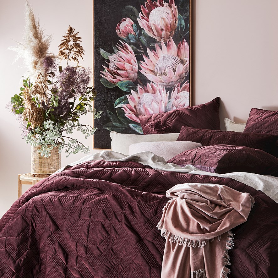 Gemini Quilted Plum Velvet Quilt Cover Adairs