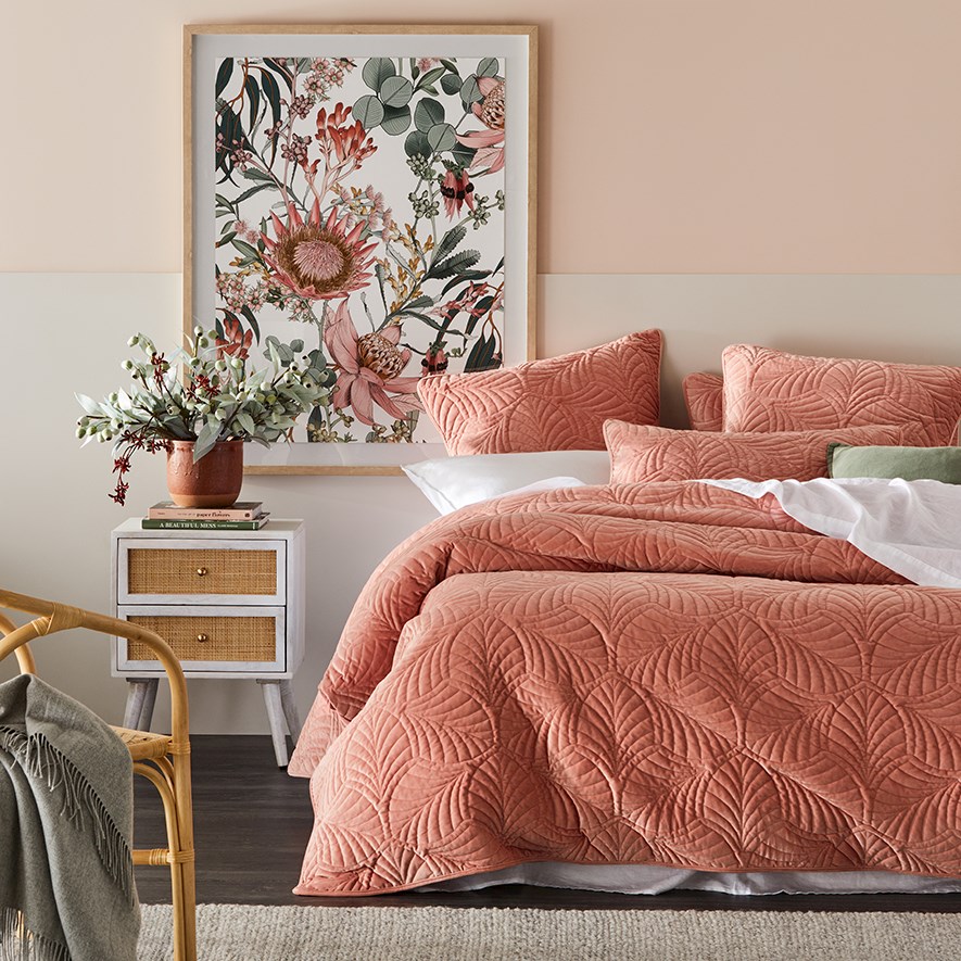 Elm Quilted Salmon Velvet Quilt Cover Adairs