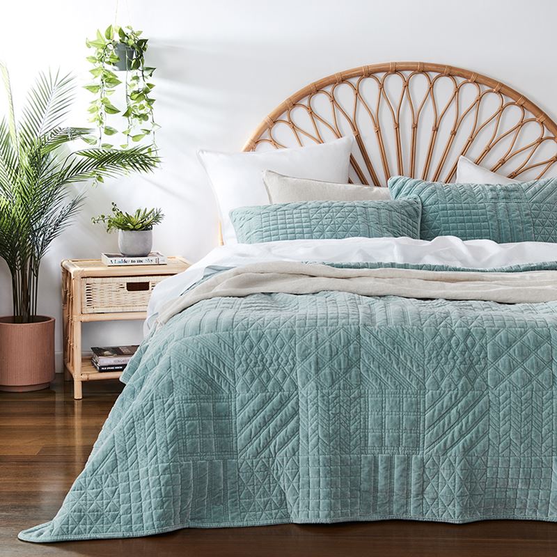 Connie Mint Velvet Quilted Coverlet