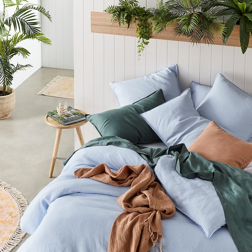 Vintage Washed Linen Dusty Blue Quilt Cover Separates Adairs