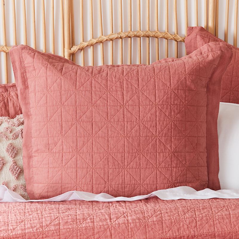 Vintage Washed Linen Rouge Quilted Quilt Cover
