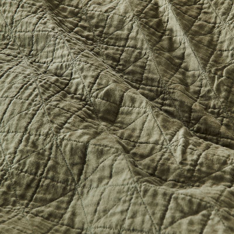 Vintage Washed Linen Moss Quilted Quilt Cover