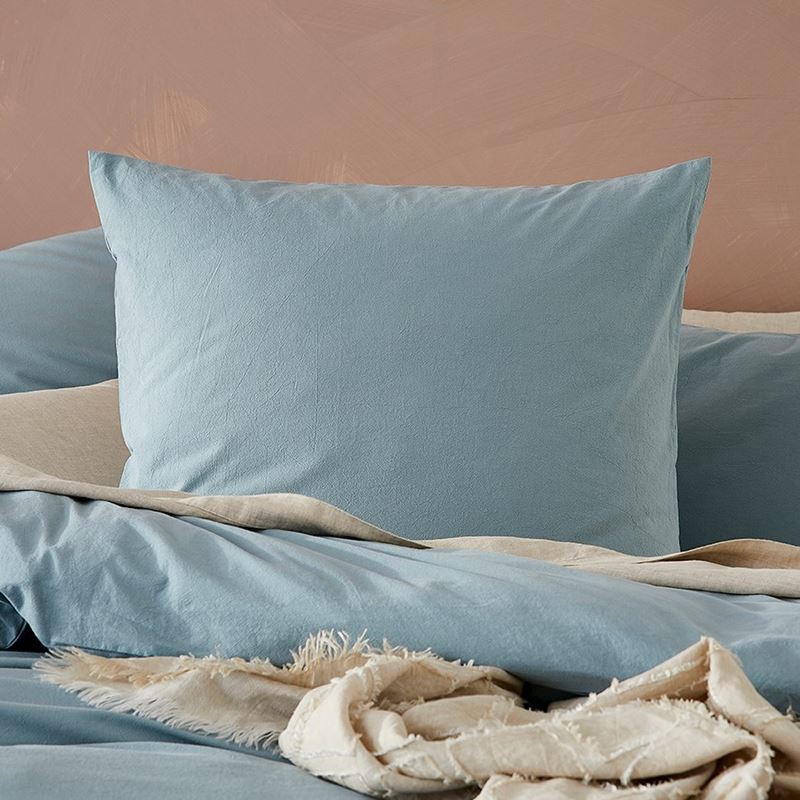 Stonewashed Cotton Blue Grey Quilt Cover + Pillowcases