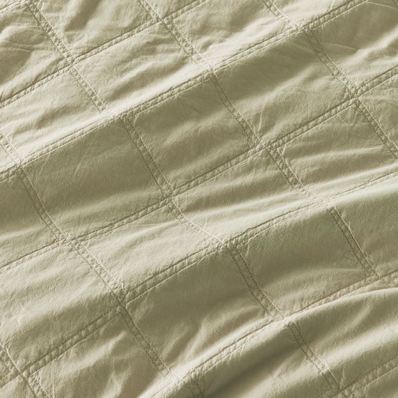 Stonewashed Cotton Soft Khaki Quilted Coverlet