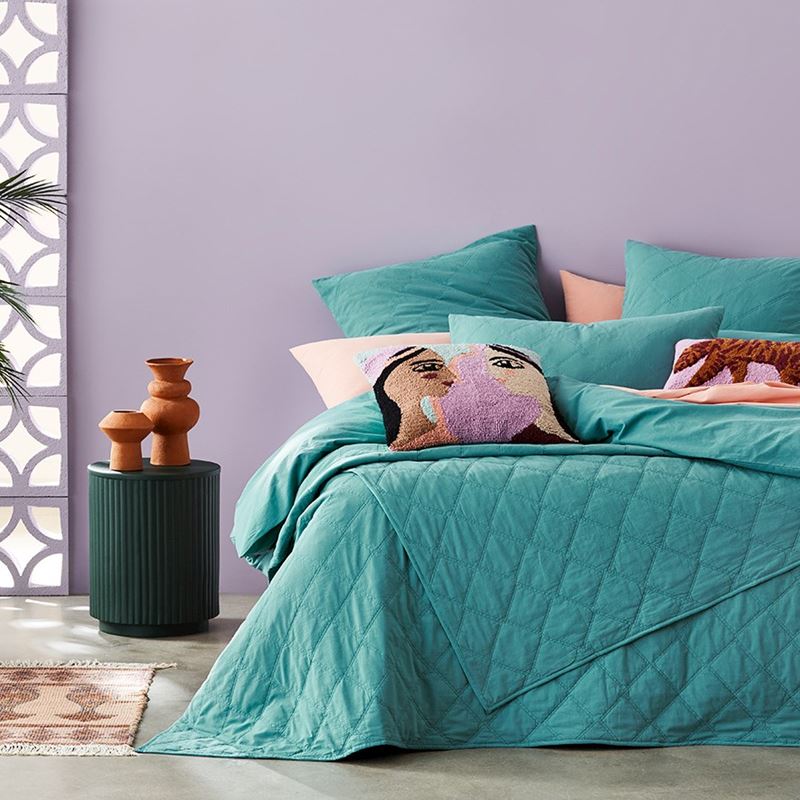 Stonewashed Cotton Quilted Teal Coverlet