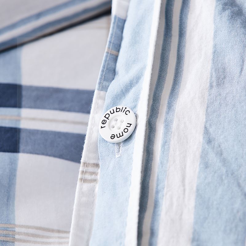 Stonewashed Printed Cotton Blue Check Quilt Cover