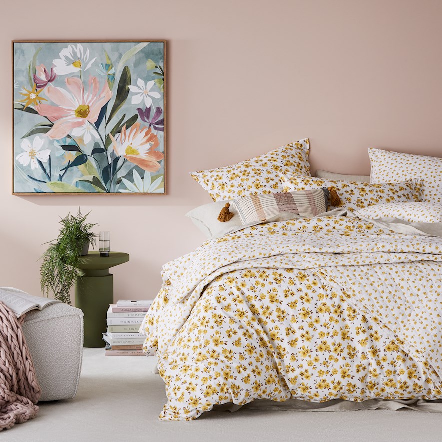 Stonewashed Cotton Printed Mustard Floral Quilt Cover Adairs