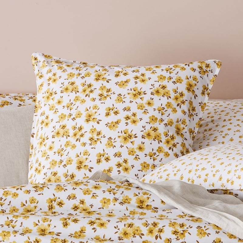 Stonewashed Cotton Printed Mustard Floral Quilt Cover