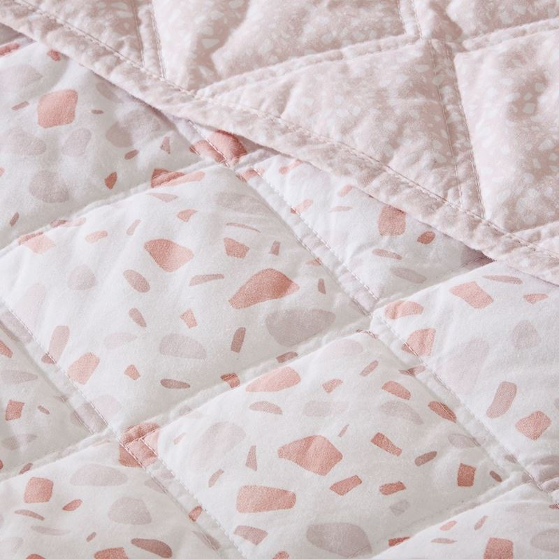 Stonewashed Cotton Printed Pink Terrazzo Quilted Coverlet