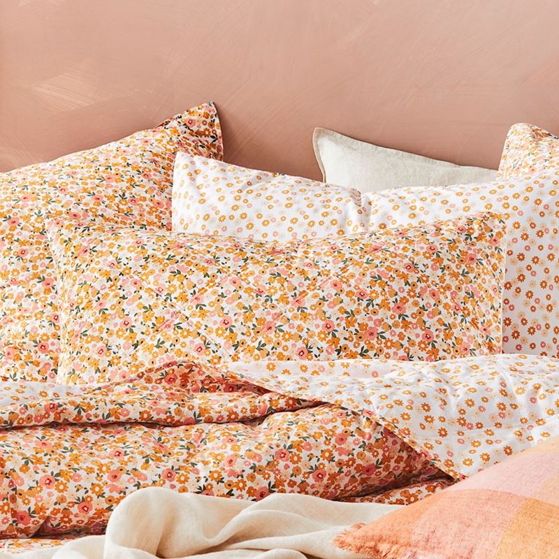 Stonewashed Cotton Printed Golden Daisy Coverlet