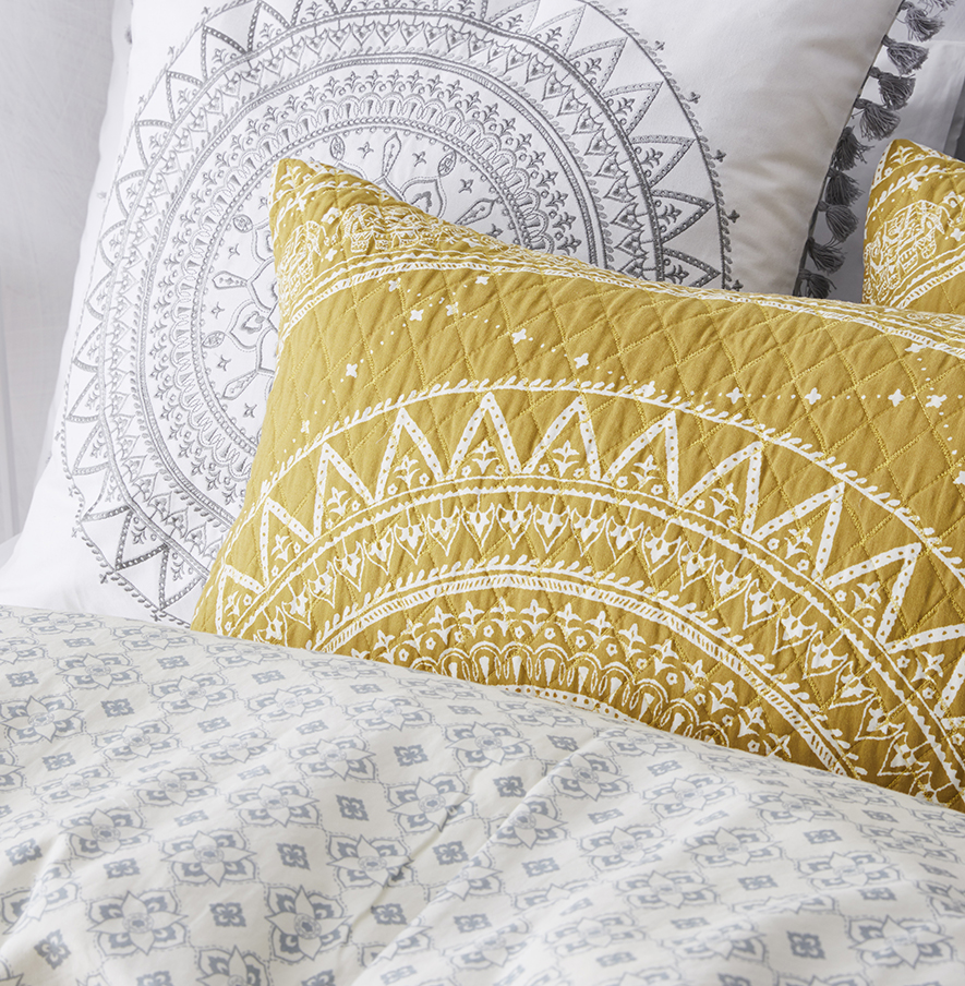 Mandala Quilted Quilt Cover Mustard Adairs