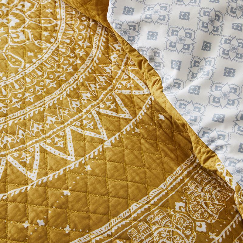 Mandala Quilted Quilt Cover Mustard