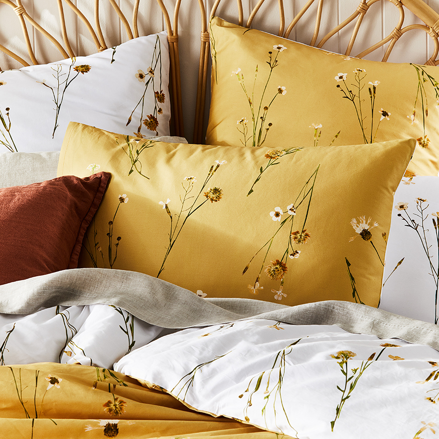 Whisper Printed Mustard Quilt Cover Set Adairs