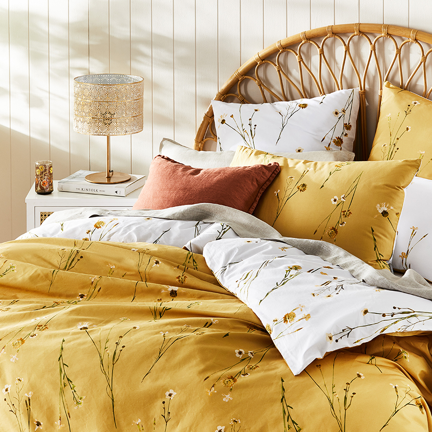 Whisper Printed Mustard Quilt Cover Set Adairs