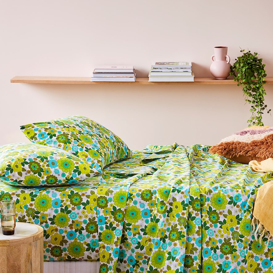 April Floral Green Printed Sheet Set Adairs