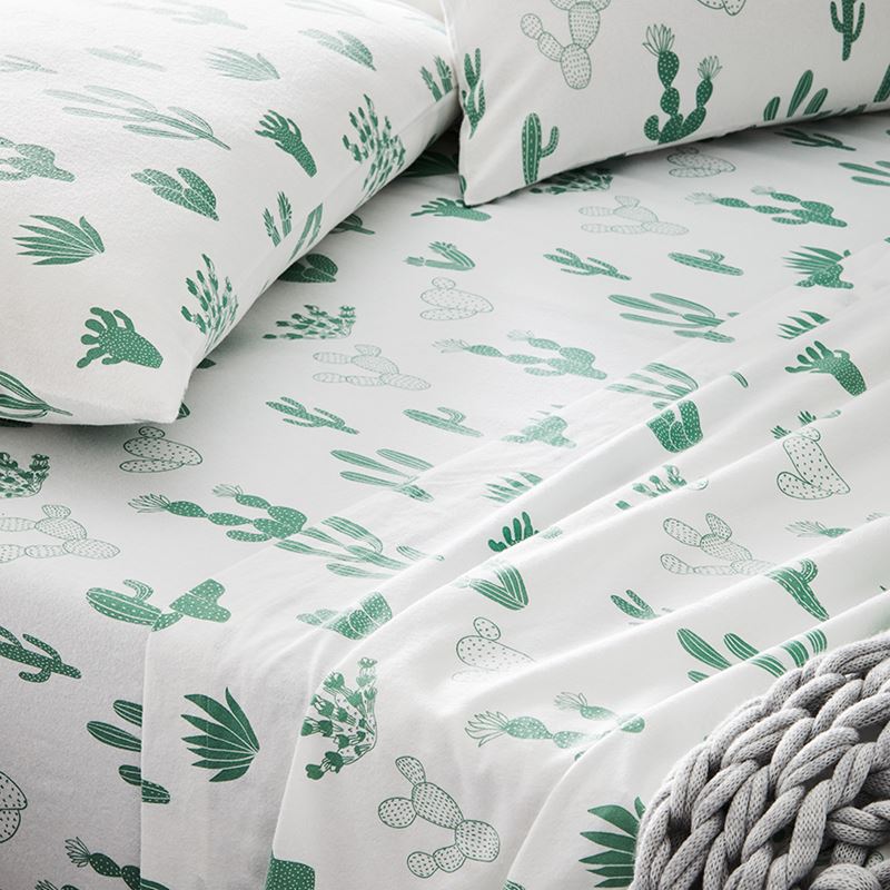 Novelty Printed Green Cactus Flannelette Sheet Set