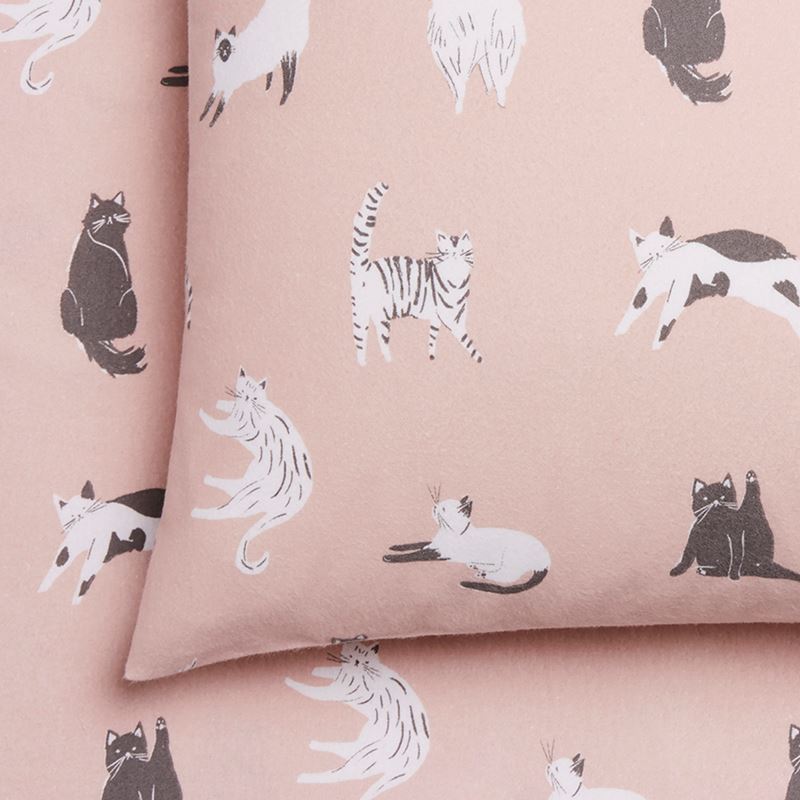 Novelty Printed Pink Kitty Flannelette Sheet Set