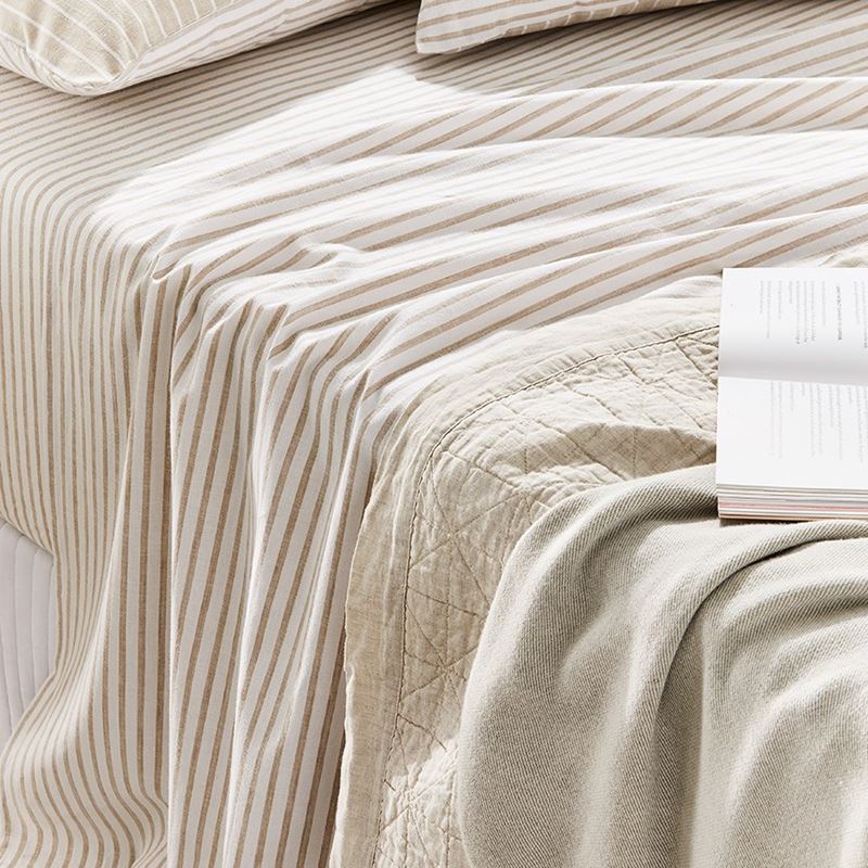 Vintage Washed Linen Cotton Linen Stripe Sheet Separates