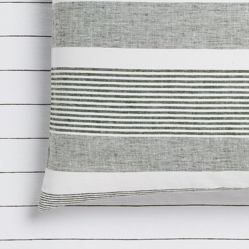 Vintage Washed Linen Cotton Moss Stripe Sheet Separates