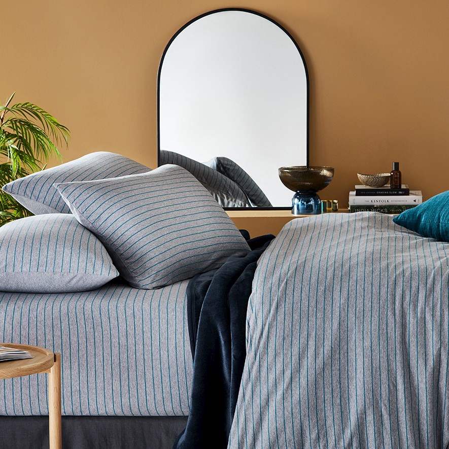 Bamboo Cotton Jersey Teal Stripe Sheet Separates Adairs