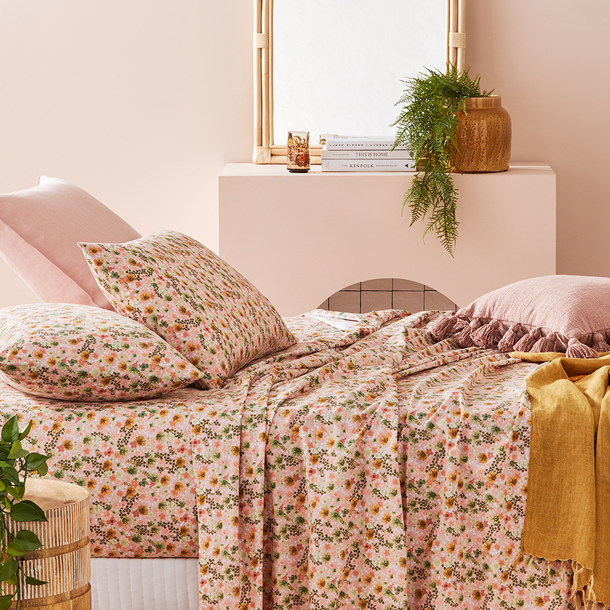 Printed Pink Floral Sheet Set