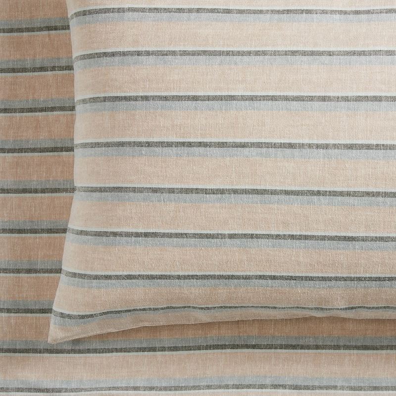 Vintage Washed Linen Cotton Cloud Blue Stripe Sheet Set