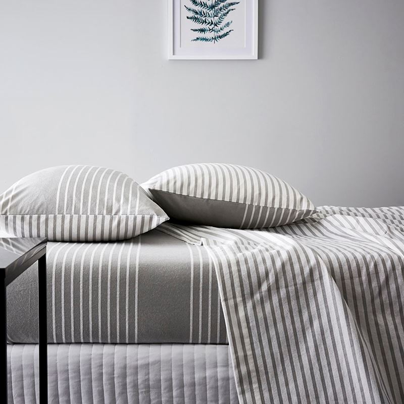 Stripe Flannelette Sheet Set Grey