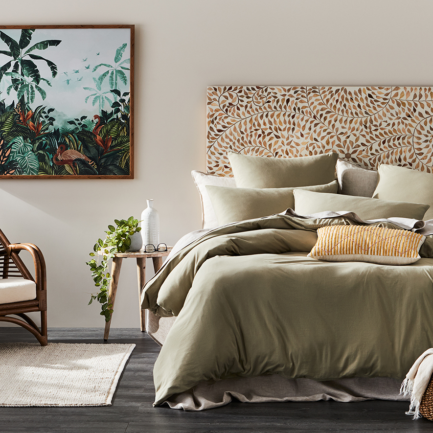 Kerala White & Natural Flora Bedhead Adairs