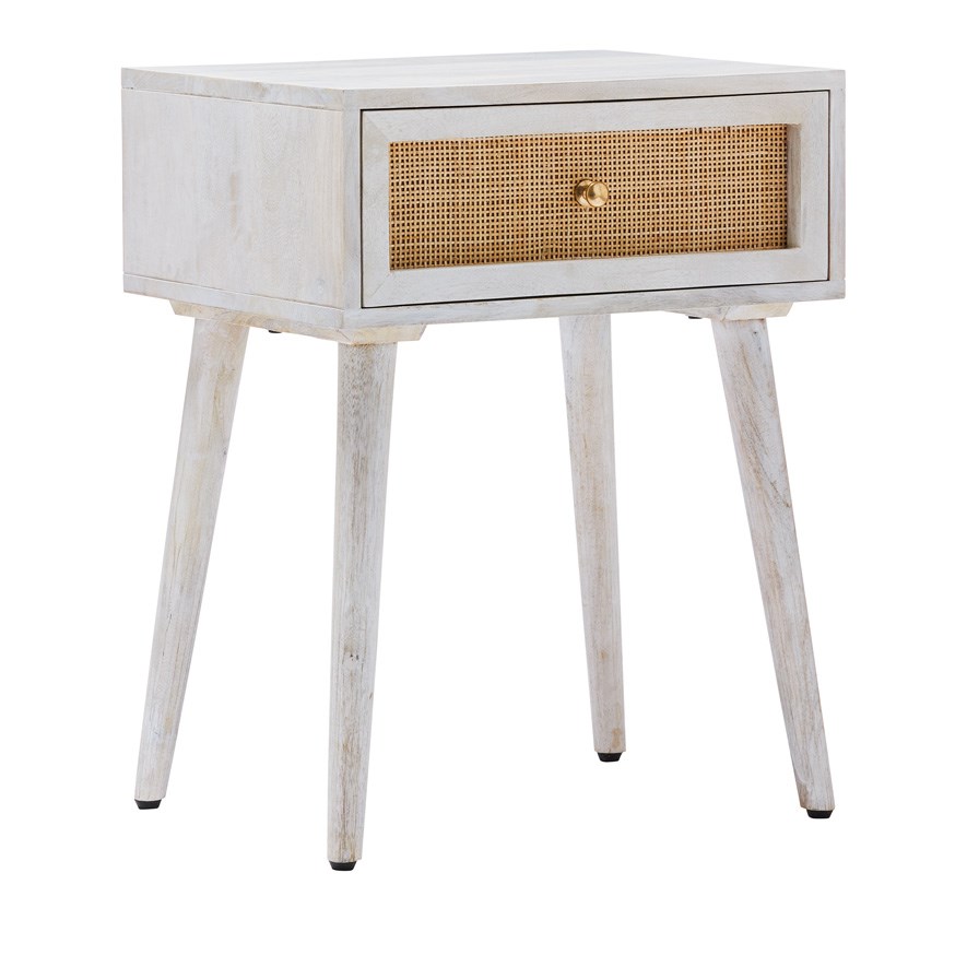 Anjuna Collection 1 Drawer Bedside Table White Wash Adairs