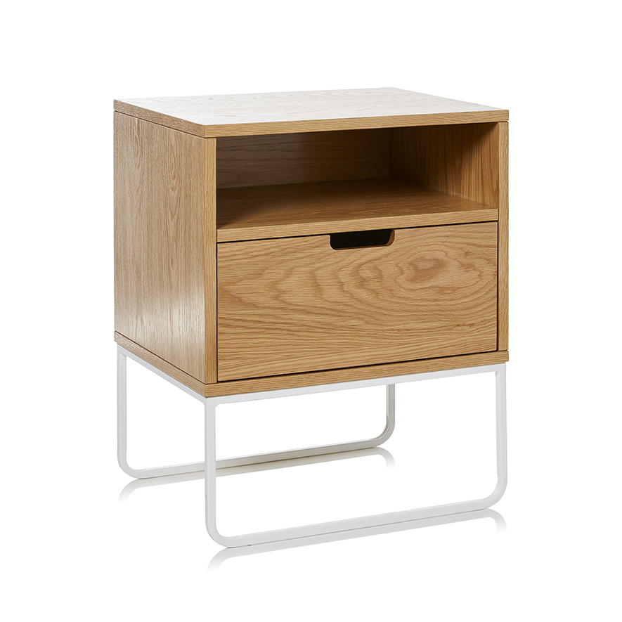 Home Republic Sleigh Bedside Table with Shelf and Drawer Oak Adairs