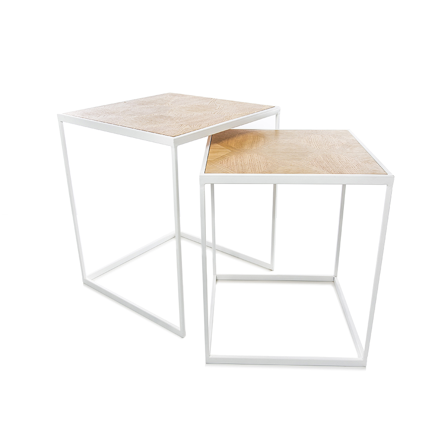 Mercer + Reid - Parquetry Nesting Table White/Oak Set of 2 | Adairs