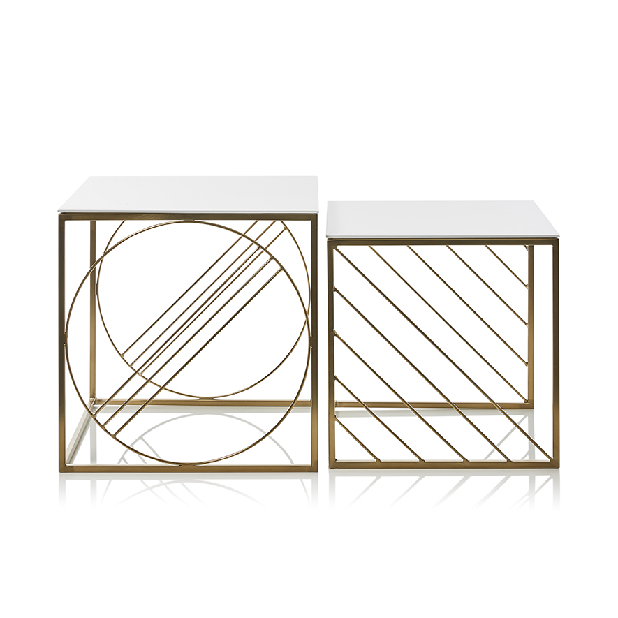 Mercer + Reid Daisy Deco Nesting Side Tables Set of 2 Gold & White