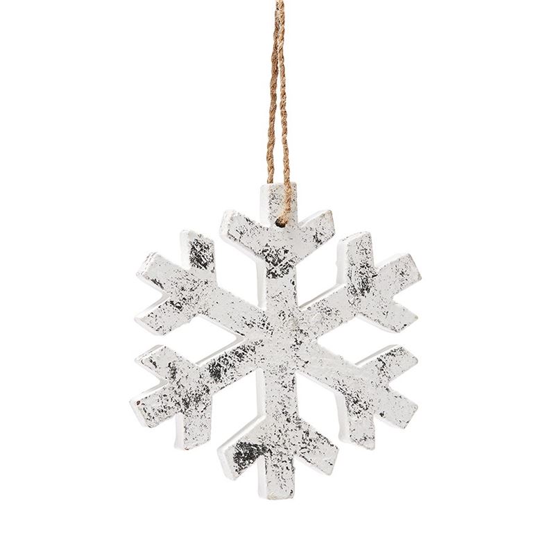 Hanging Timber Ornament Dia11cm Star Silver/White 