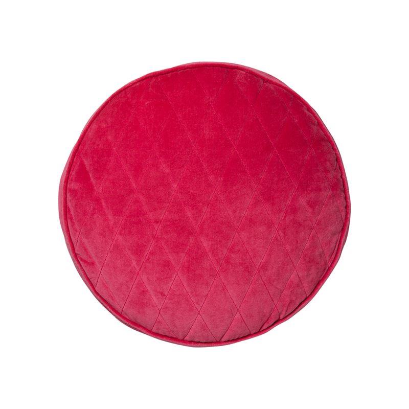 Velvet Jewel Round Quilted Cushion Ruby