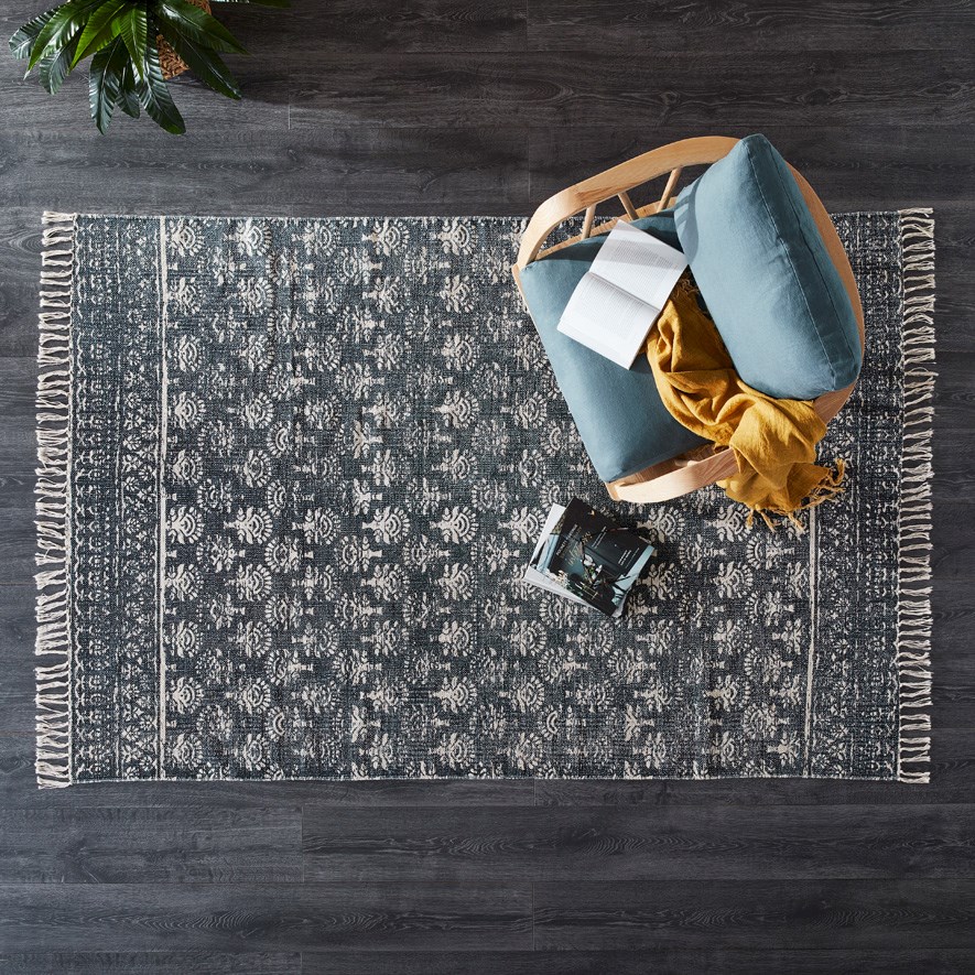 Calais Slate Block Print Rug | Adairs