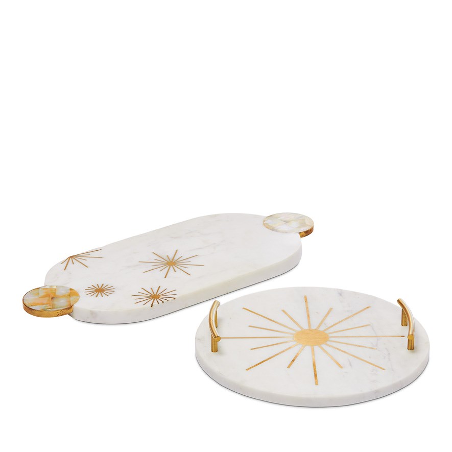 Astro White and Gold Round Marble Tray Adairs