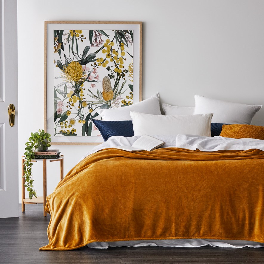 Aspen Mustard Fleece Blanket OLD Adairs