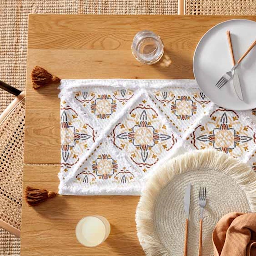 Moroccan Tufted Natural Table Runner Adairs