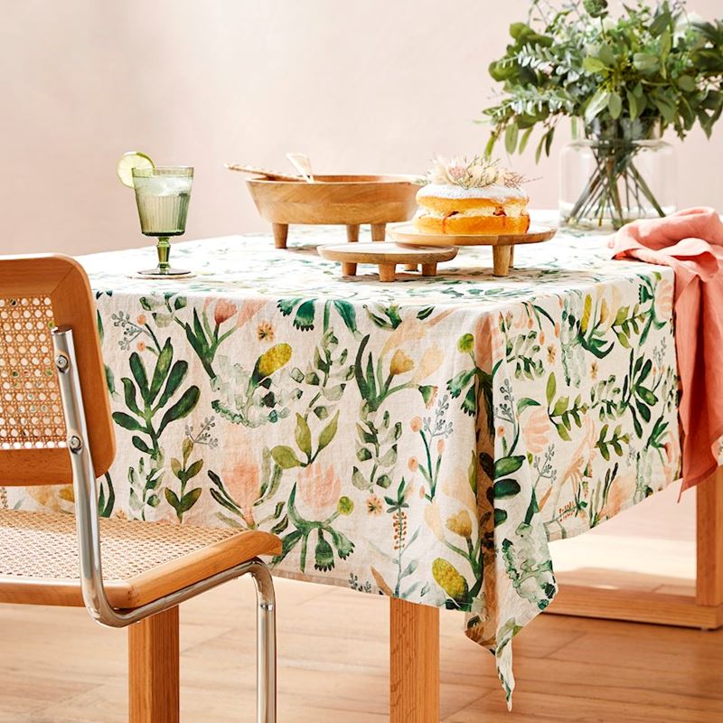 Habitation Natural & Green Linen Table Tablecloth 