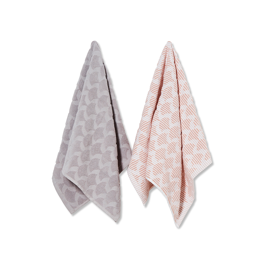 Mercer Reid Marley Tea Towels Pack of 2 in Pink Stripe Silver