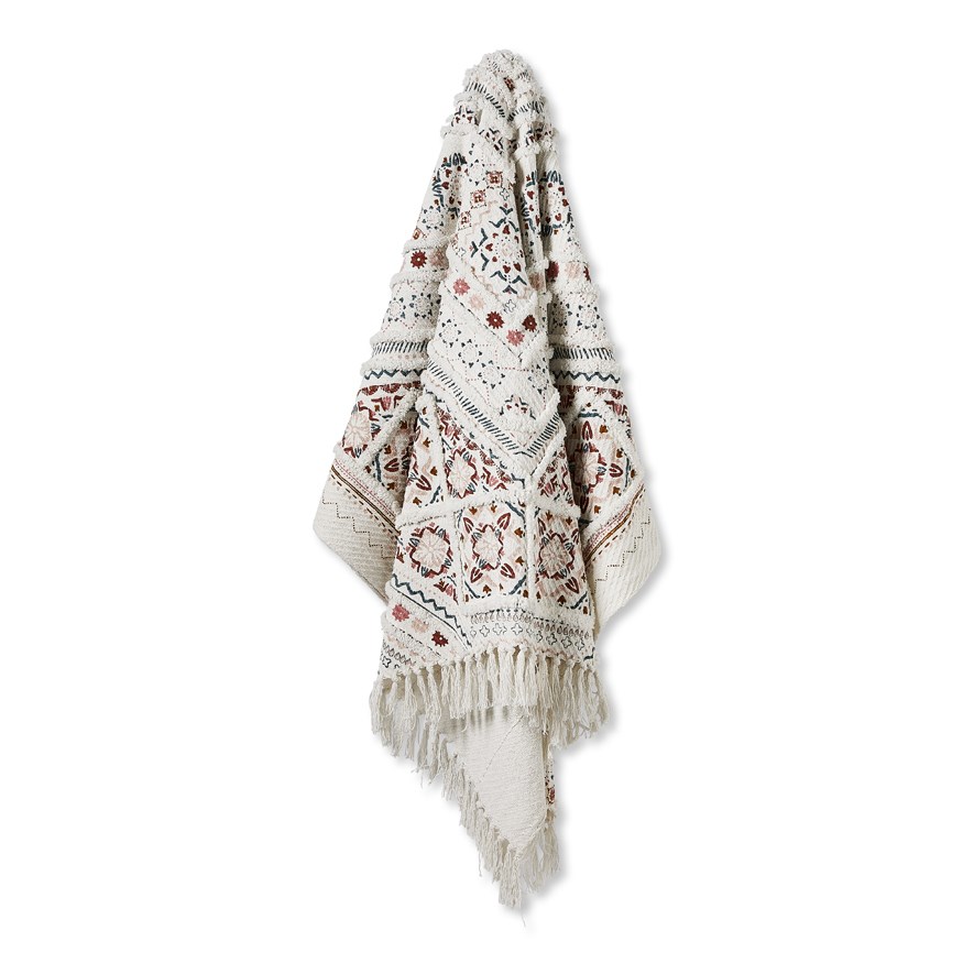 Moroccan Pink & Teal Tufted Throw Adairs