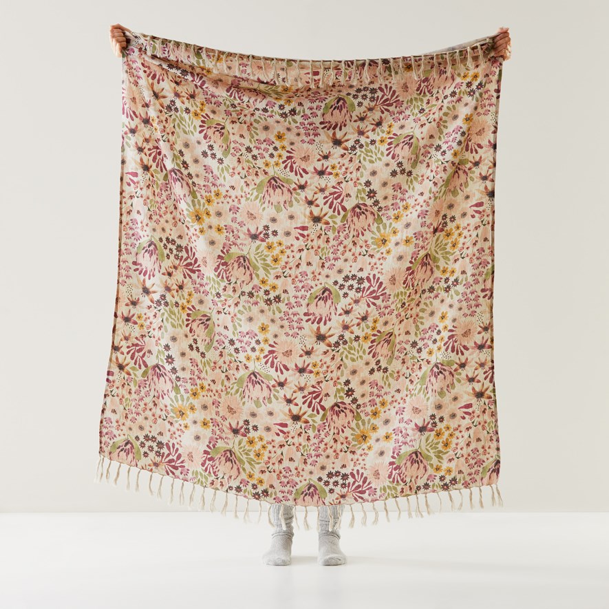 Native Bouquet Pink Linen Throw Adairs