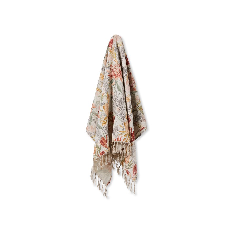 Waratah Floral Rust Linen Throw | Adairs