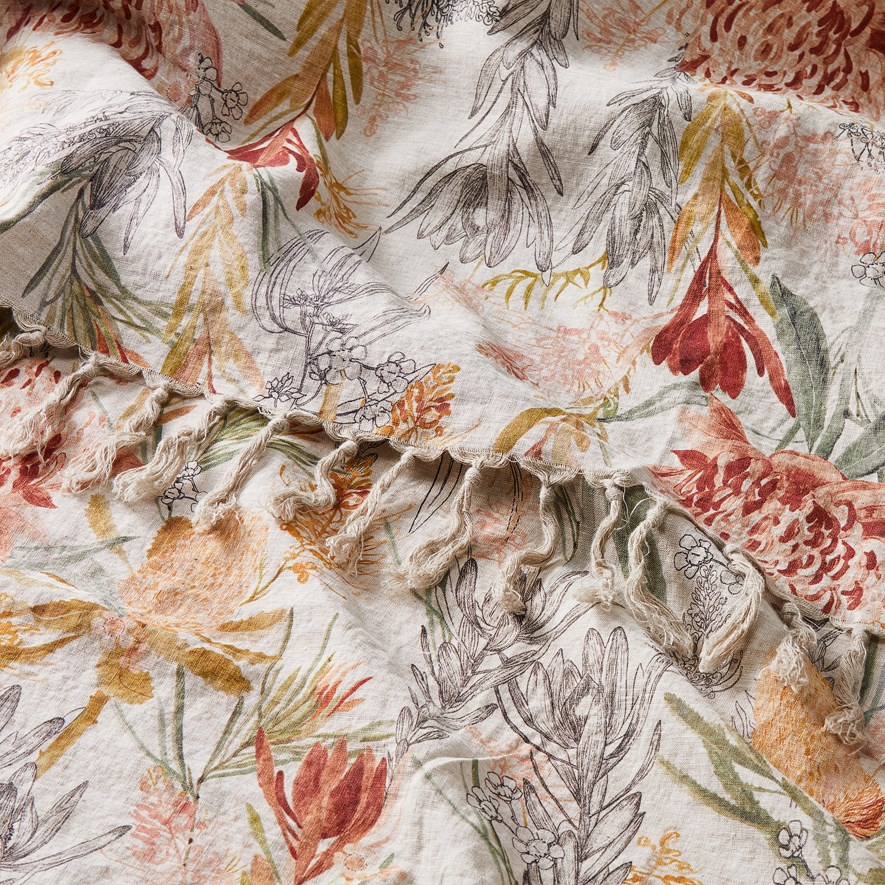 Waratah Floral Rust Linen Throw | Adairs