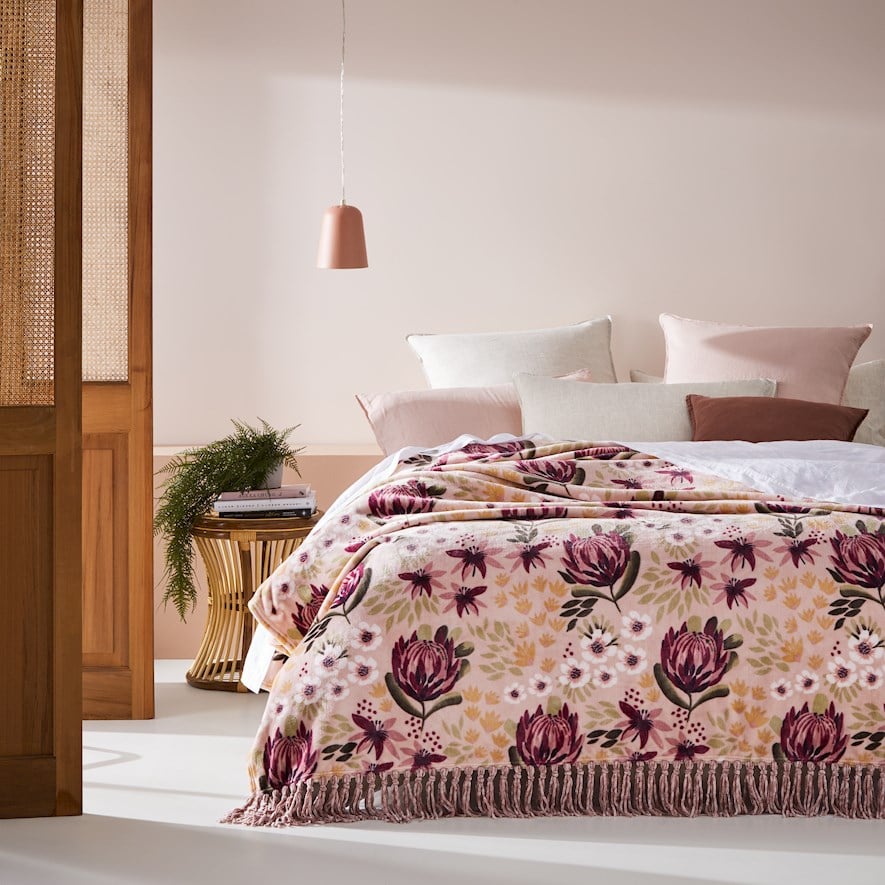 Supersoft Pink Protea Blanket Adairs