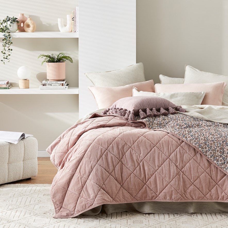 Asha Misty Pink Corduroy Blanket Adairs