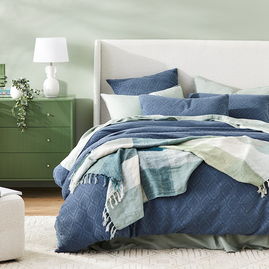 Rae Malmo Greens Check Linen Throw Adairs